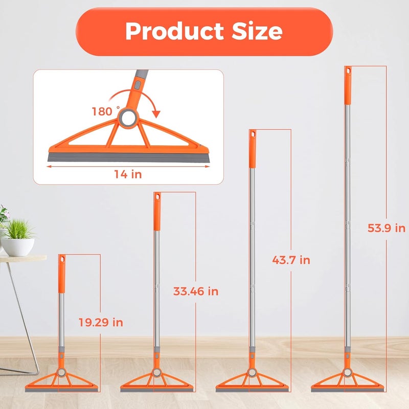 wlich 2-in-1 Air Broom, 180° Rotating 54 Inch Adjustable Silicone Rubber Broom Includes 2 Scraping Strips, Sweep and Silicone Tools with Long Handle for Cleaning Bathrooms,Glass,Tiles,Pet Hair - Image 2